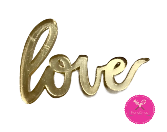 картинка Топпер надпись "Love" акрил золото, 4,5 см от магазина KondiShop
