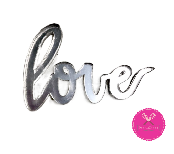 картинка Топпер надпись "Love" акрил серебро, 4,5 см от магазина KondiShop