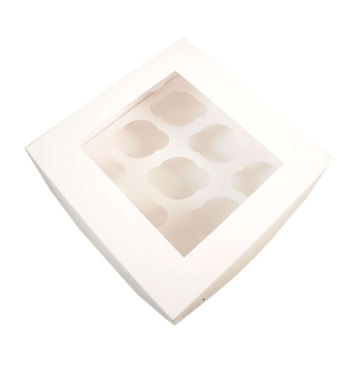 картинка Коробка на 9 капкейков с окном Белая Мелованный картон от магазина KondiShop