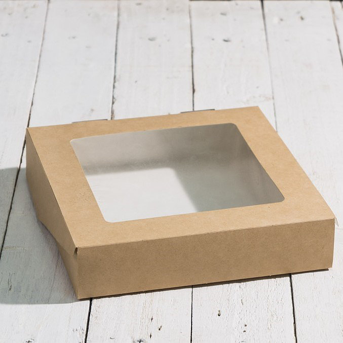 картинка Коробка с окном 20/20/4,5 см крафт/белые, 1 шт от магазина KondiShop