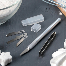 картинка Набор инструментов для украшения кондитерских изделий:скальпель, 4 насадки, щипцы от магазина KondiShop