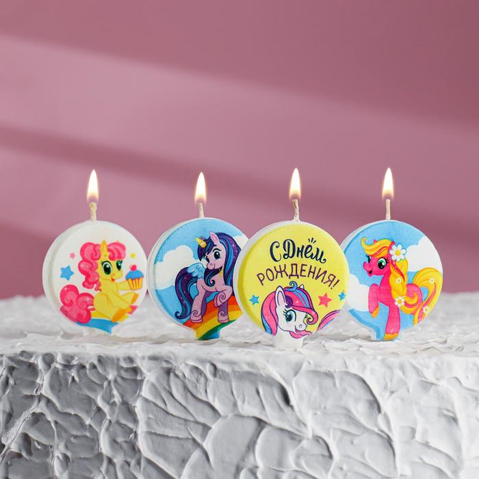 картинка Свечи в торт "С днём рождения", пони, (набор 4 штуки) от магазина KondiShop