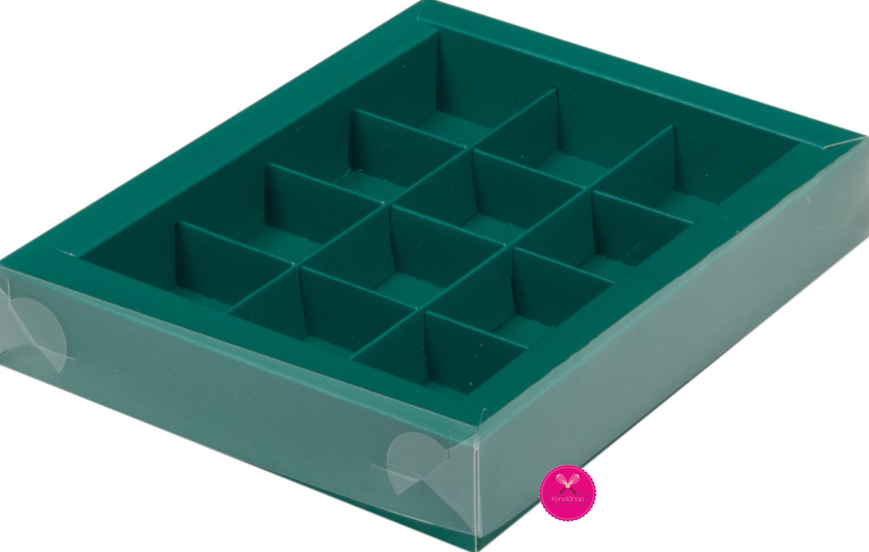 картинка Коробка под 12 конфет Зеленая матовая с пласт. крышкой от магазина KondiShop