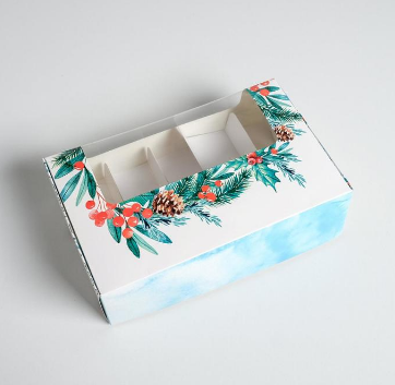 картинка Коробка 25/15/7 см с окном, Let it Snow (для 5 эклеров) от магазина KondiShop
