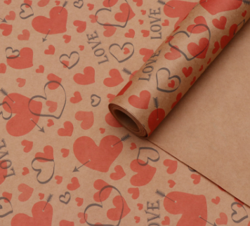 картинка Бумага упаковочная крафт "Сердечки на крафте", МИКС 0,7 х 10 м, 400 гр от магазина KondiShop