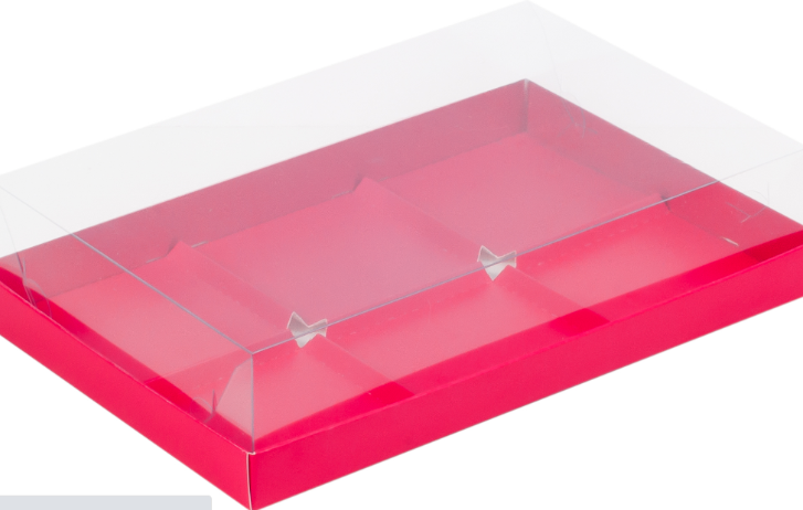 картинка Коробка 30/19,5/8 прозрачная крышка Красная для 6 пирожных от магазина KondiShop