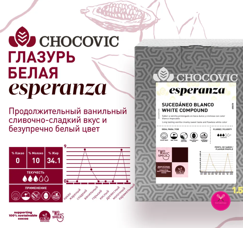 картинка Глазурь белая Esperanza Chocovic 1,5 кг от магазина KondiShop