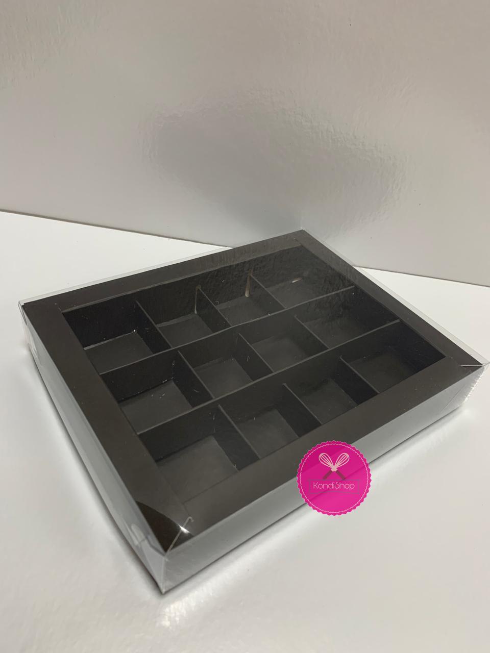 картинка Коробка под 12 конфет Чёрная с пласт.крышкой от магазина KondiShop