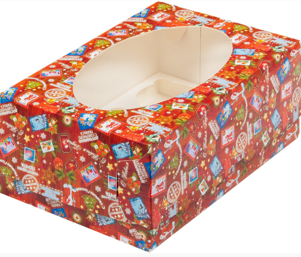 картинка Коробка на 6 капкейков «Новогодняя почта» от магазина KondiShop