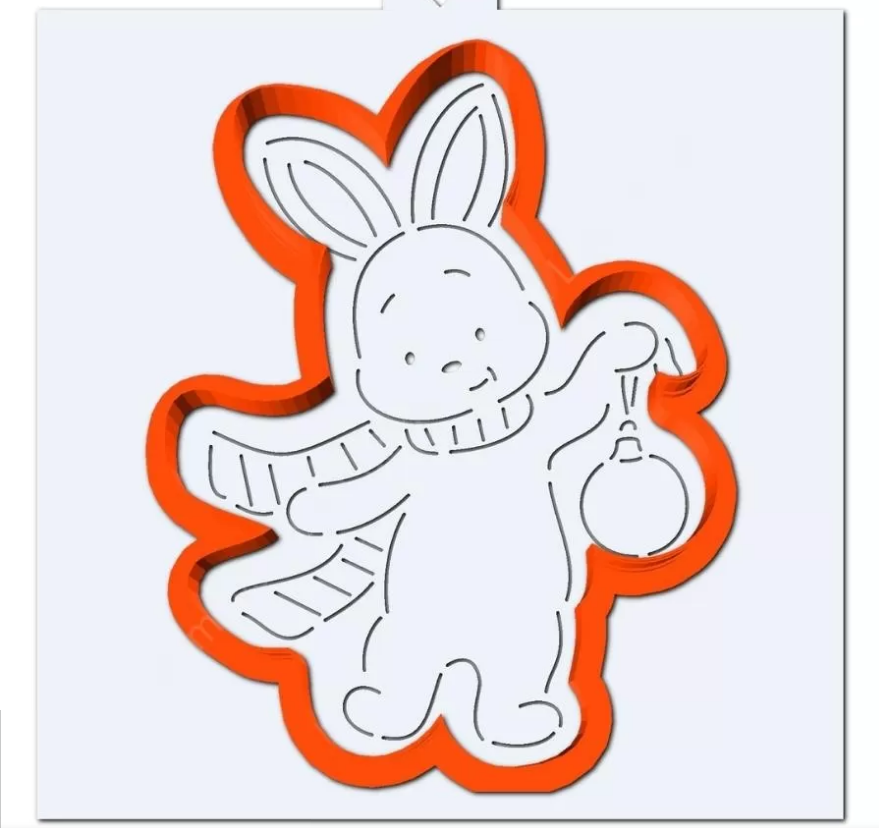 картинка Трафарет+форма/вырубка "Весёлый зайчик с ёлочной игрушкой" от магазина KondiShop