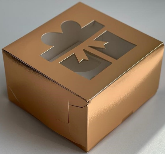 картинка Коробка на 4 капкейка «Подарок», золото от магазина KondiShop