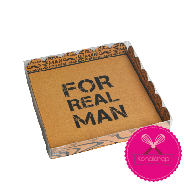 картинка Коробка 21/21/3 см «Настоящему мужчине/for real man»,  с пласт. прозр. крышкой от магазина KondiShop