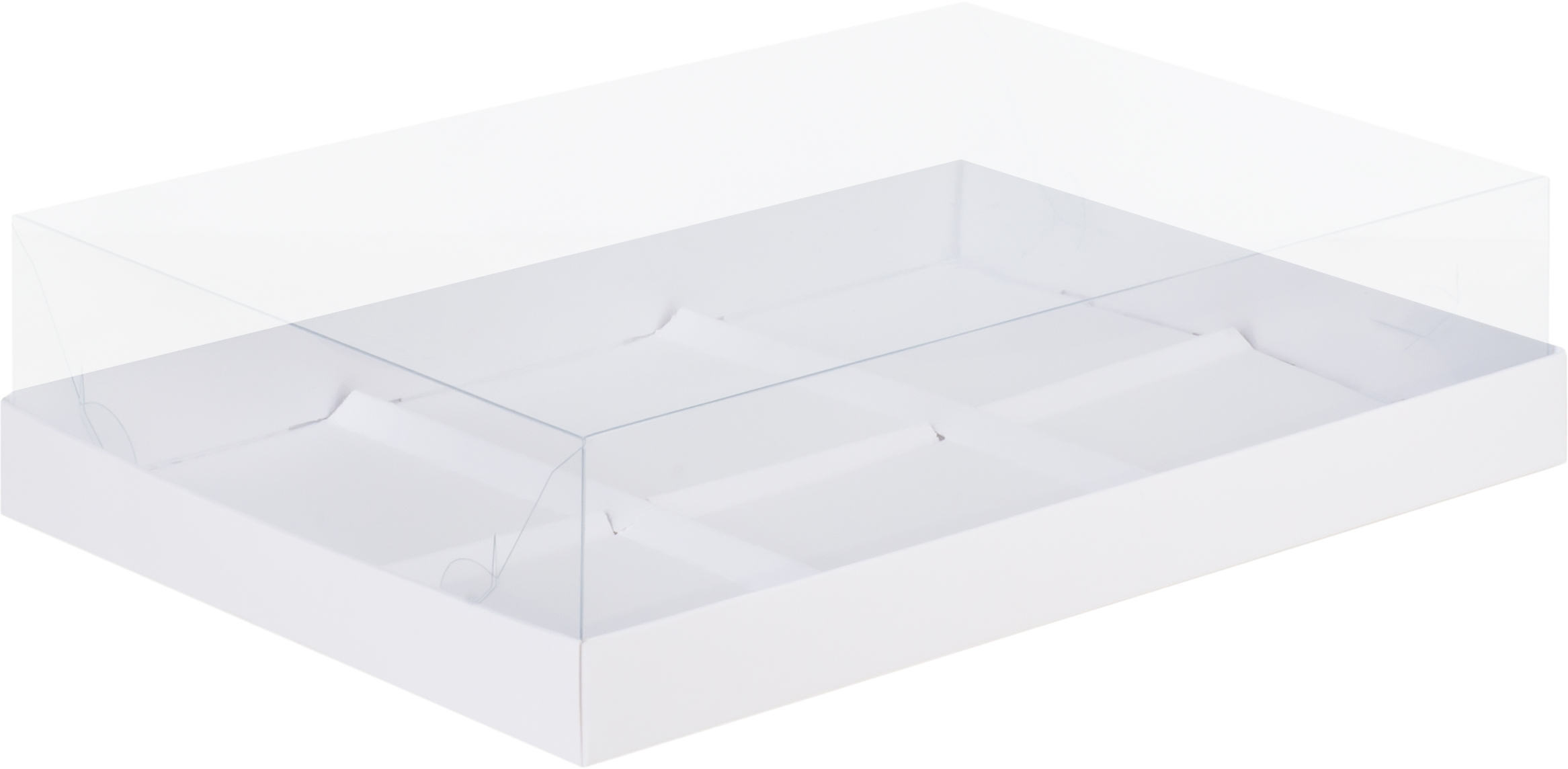 картинка УЦЕНКА Коробка 26/17/6 прозрачная крышка.Белая (для 6 пирожных) от магазина KondiShop