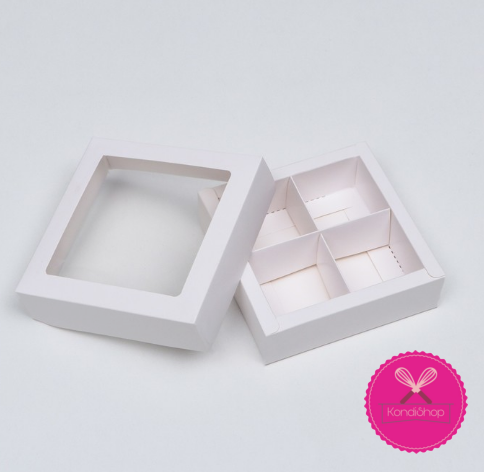 картинка УЦЕНКА Коробка 4 конфеты. Белая с окном от магазина KondiShop