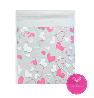 картинка Пакетик прозрачный Сердечки розовые и белые 10/10 см (100 шт) от магазина KondiShop