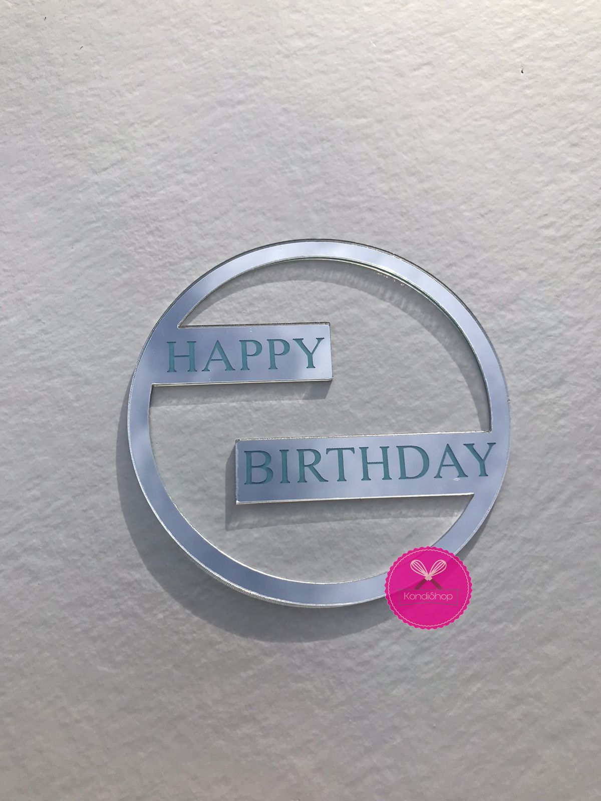 картинка Топпер/ Украшение Happy Birthday круг серебро акрил 8,5 см от магазина KondiShop