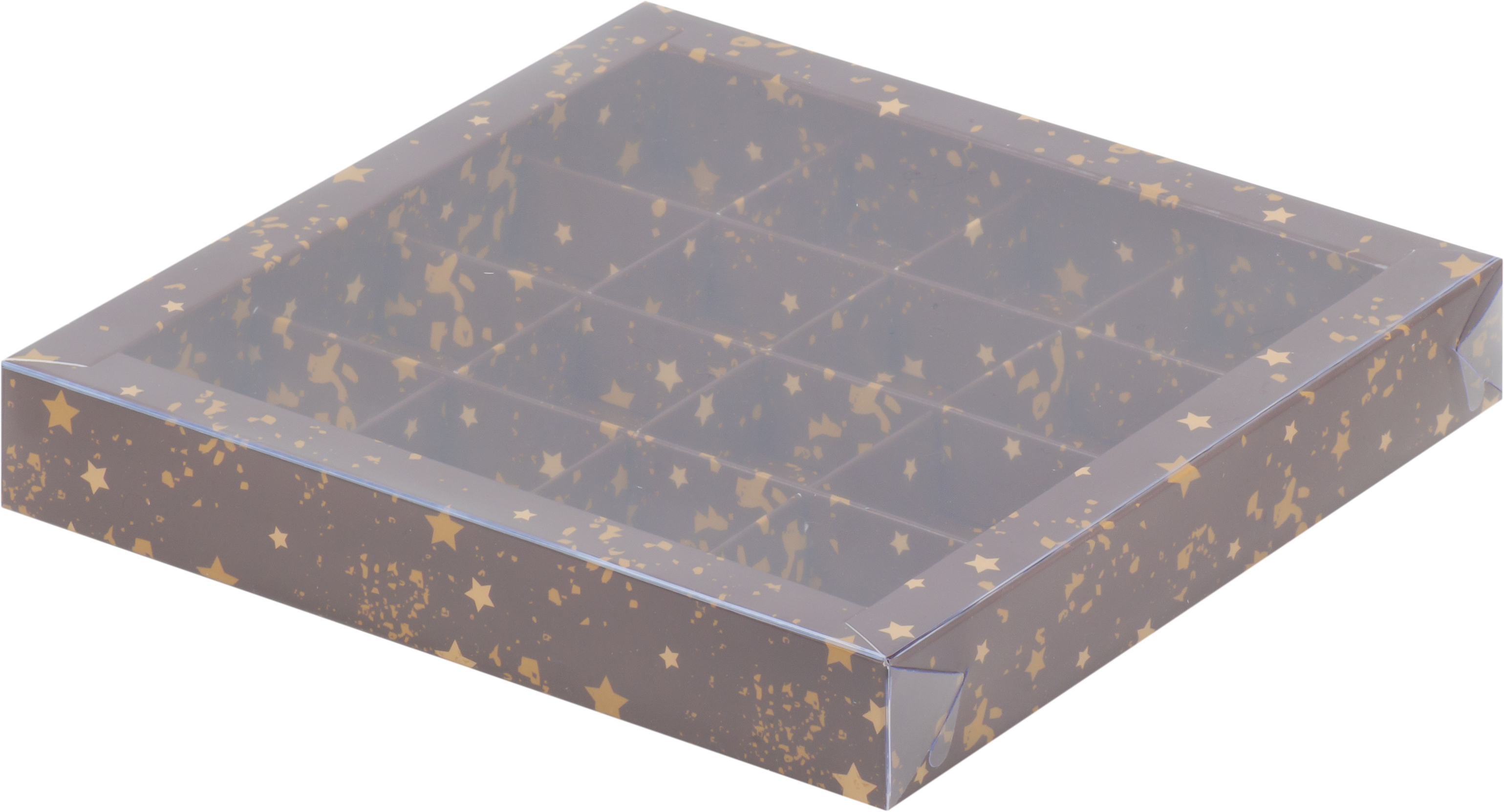 картинка Коробка под 16 конфет Коричневая со звездами от магазина KondiShop