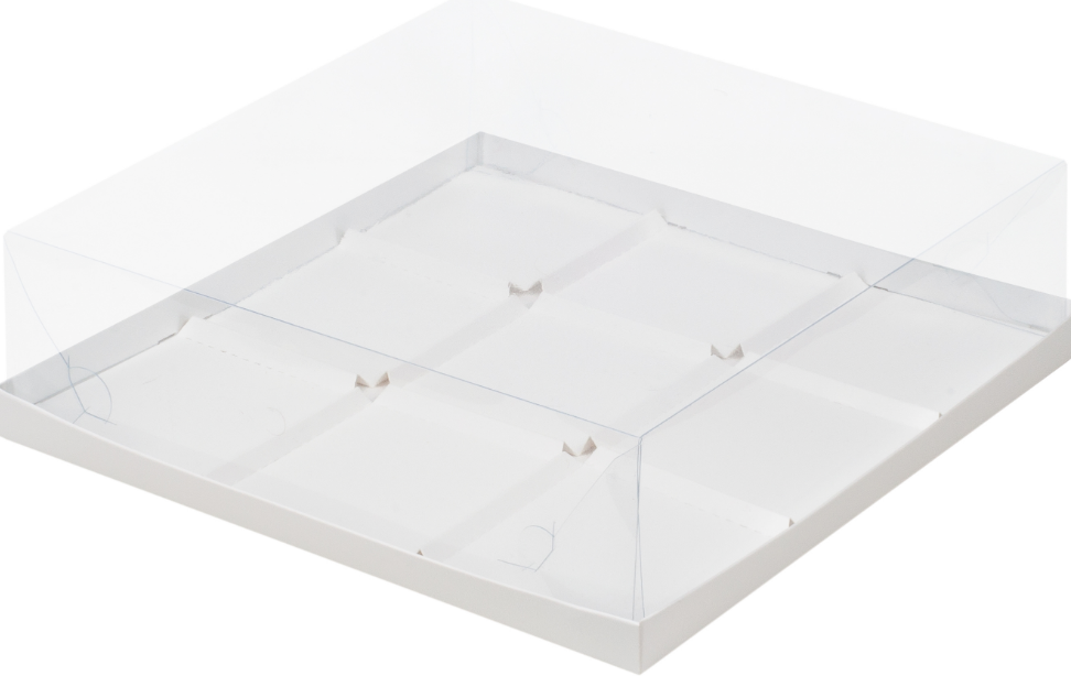 картинка Коробка 30/30/8 прозрачная крышка Белая для 9 пирожных от магазина KondiShop
