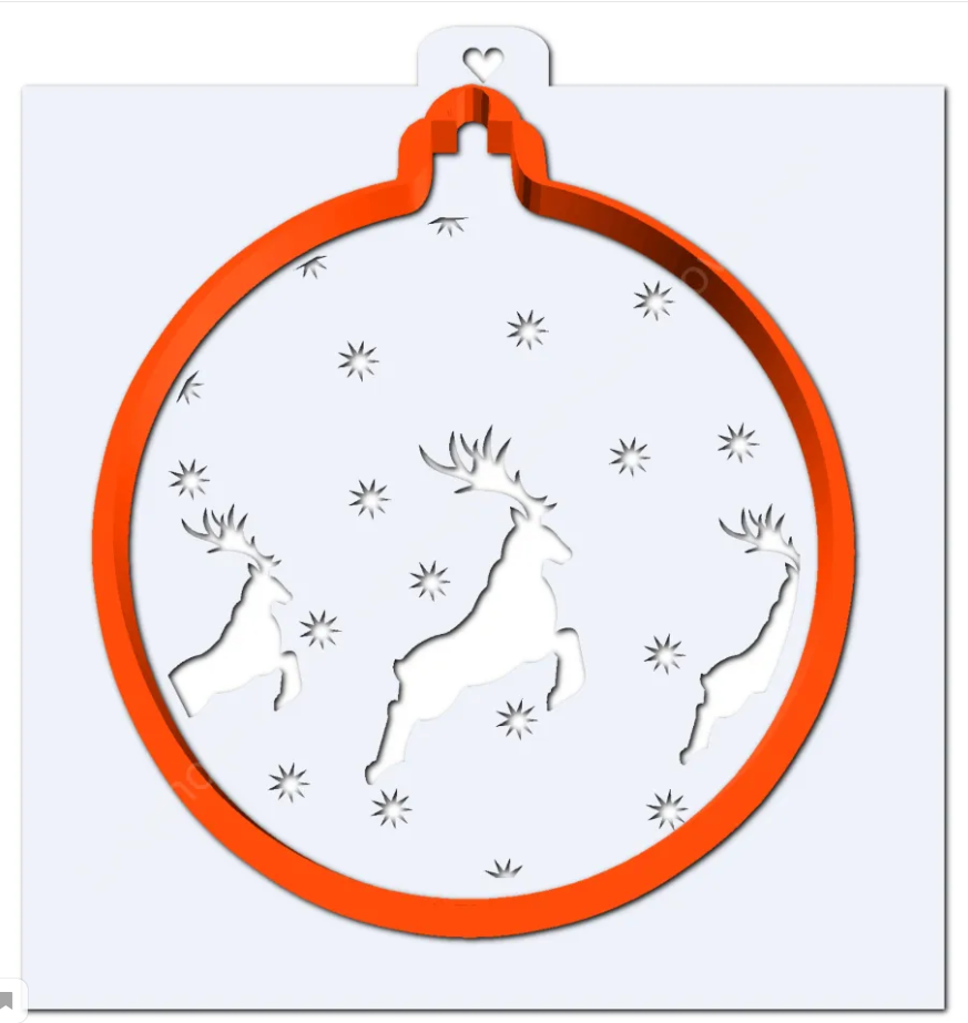 картинка Трафарет+форма/вырубка Ёлочный шар с оленями от магазина KondiShop