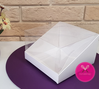 картинка Коробка 13,1/13,1/8,5 см с пластиковой крышкой белая для бенто-торта, зефира от магазина KondiShop