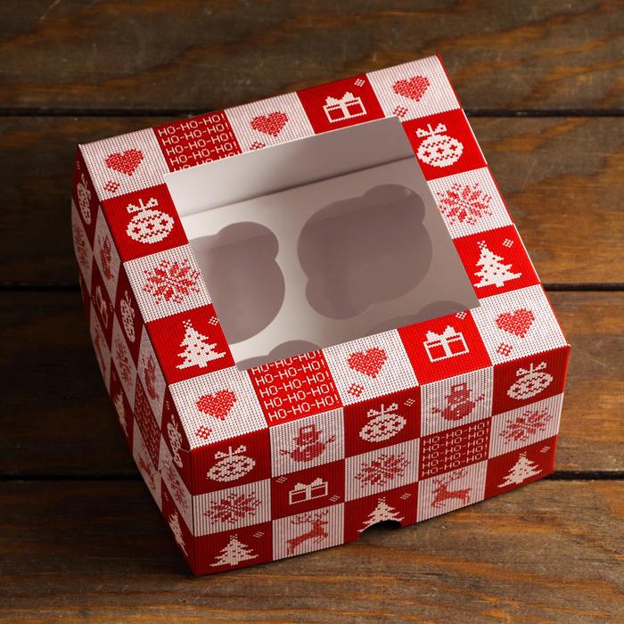 картинка Коробка на 4 капкейка "Рождественский принт" от магазина KondiShop