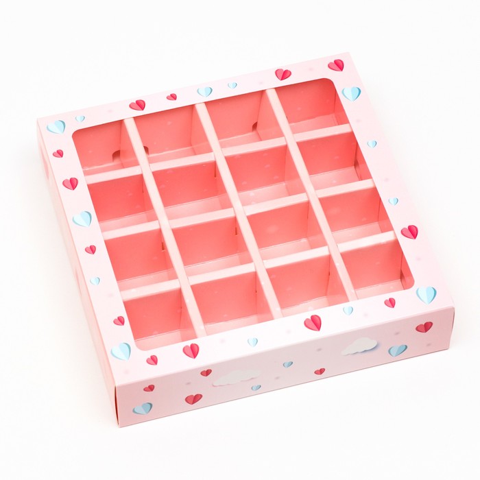 картинка Коробка под 16 конфет Сердца  с пласт.крышкой от магазина KondiShop