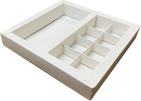 картинка Коробка под 8 конфет 20/20/3 + плитка 16/8 пластиковая крышка белая от магазина KondiShop