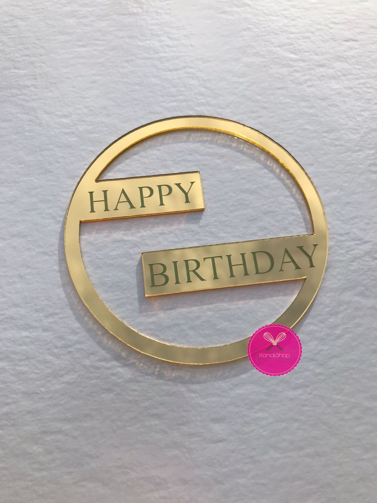 картинка Топпер/ Украшение Happy Birthday круг золото акрил 8,5 см от магазина KondiShop