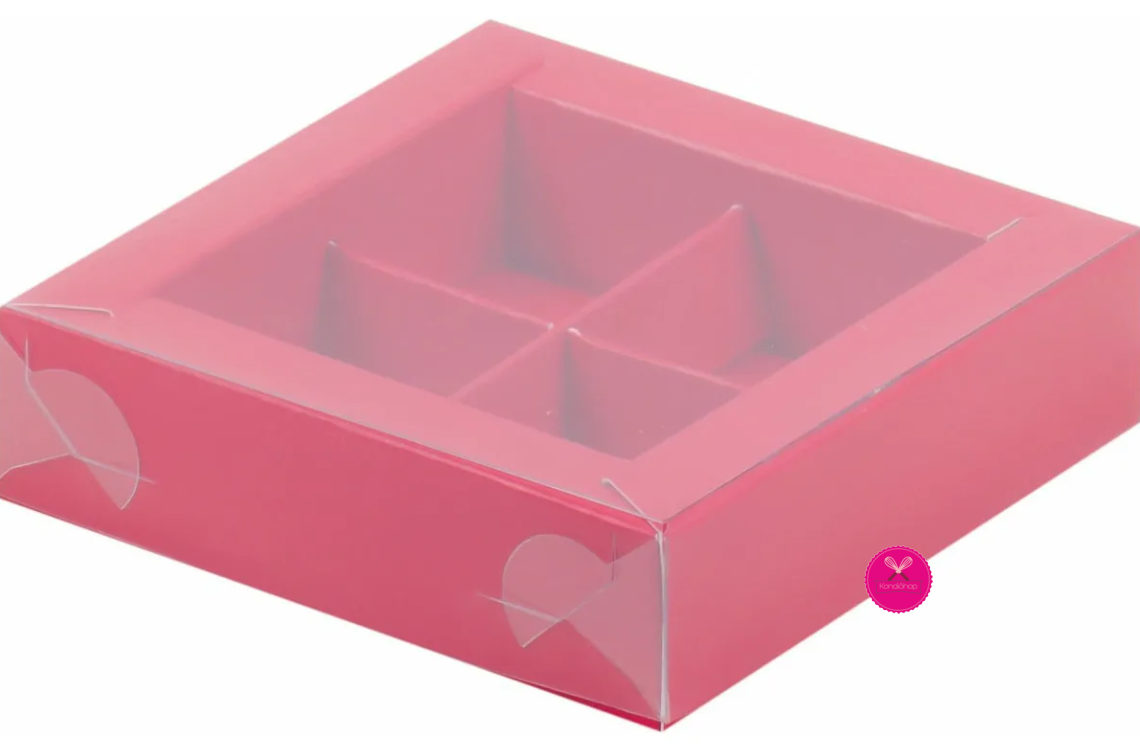 картинка Коробка под 4 конфеты Красная матовая с пласт. крышкой от магазина KondiShop