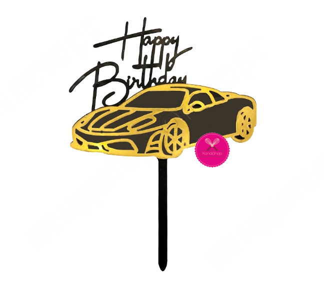 картинка Топпер Happy birthday автомобиль чёрный с золотом акрил от магазина KondiShop