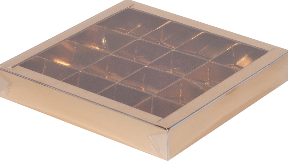 картинка Коробка под 16 конфет Золото  с пласт. крышкой от магазина KondiShop