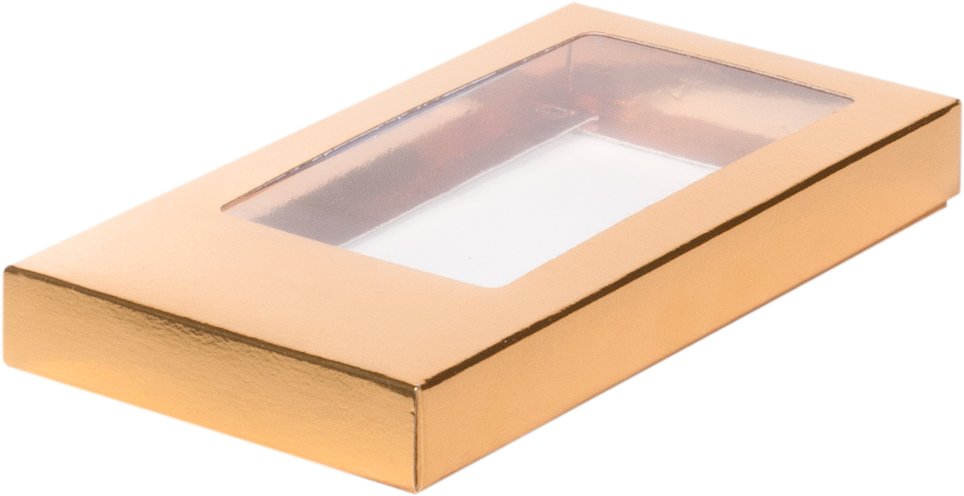 картинка Коробка под плитку шоколада 18/9/1,7 золото с окном от магазина KondiShop