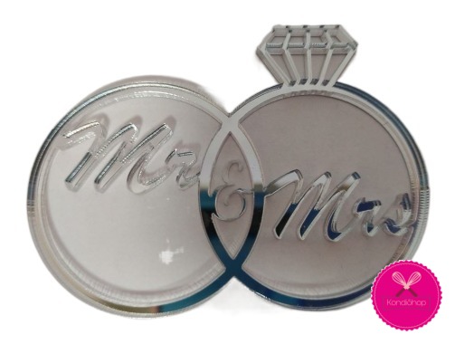 картинка Топпер Mr&Mrs кольца акрил серебро 7/5,1 см от магазина KondiShop