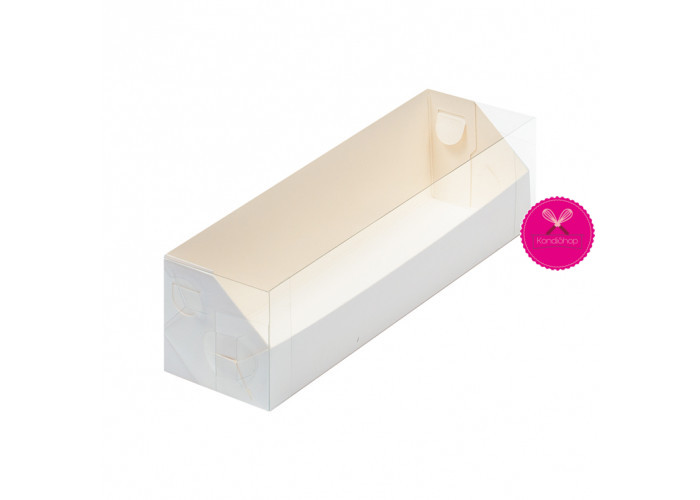 картинка Коробка для 6 макаронс 19/5,5/5,5, с прозрачной крышкой. белая  от магазина KondiShop