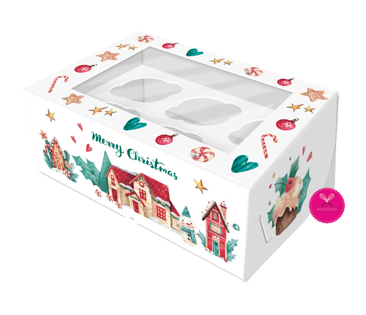 картинка Коробка на 6 капкейков с окном Merry Christmas от магазина KondiShop