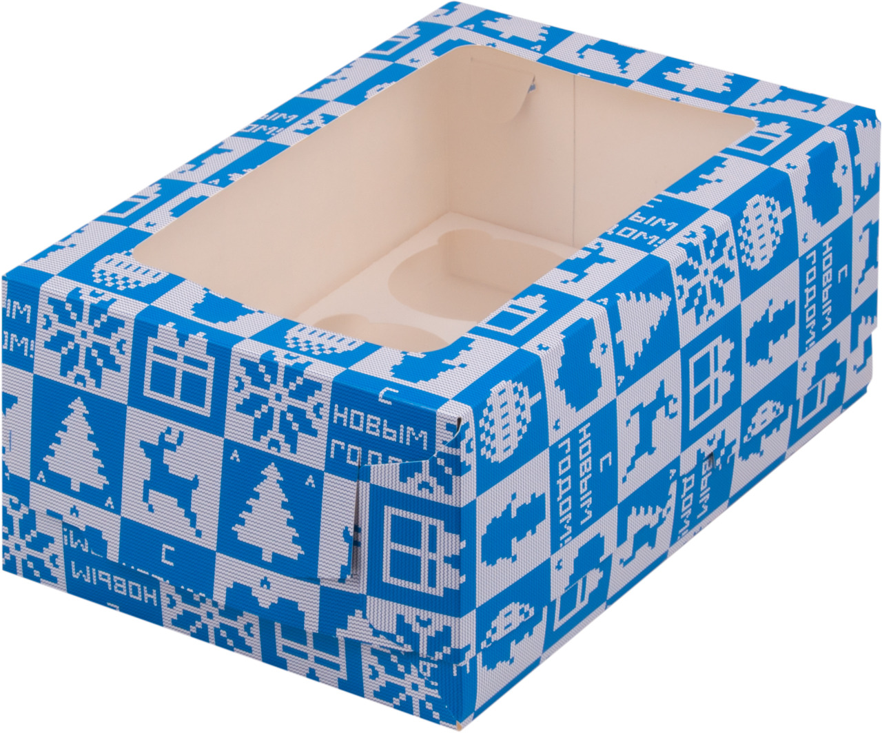 картинка Коробка на 6 капкейков «Новогодний узор» от магазина KondiShop
