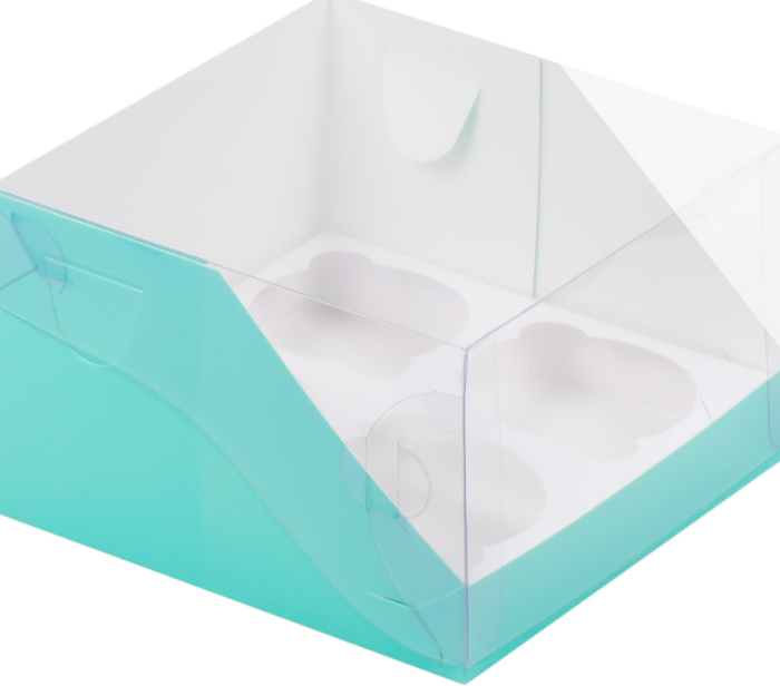 картинка Коробка на 4 капкейка,Тиффани с прозр. пласт. крышкой.  от магазина KondiShop